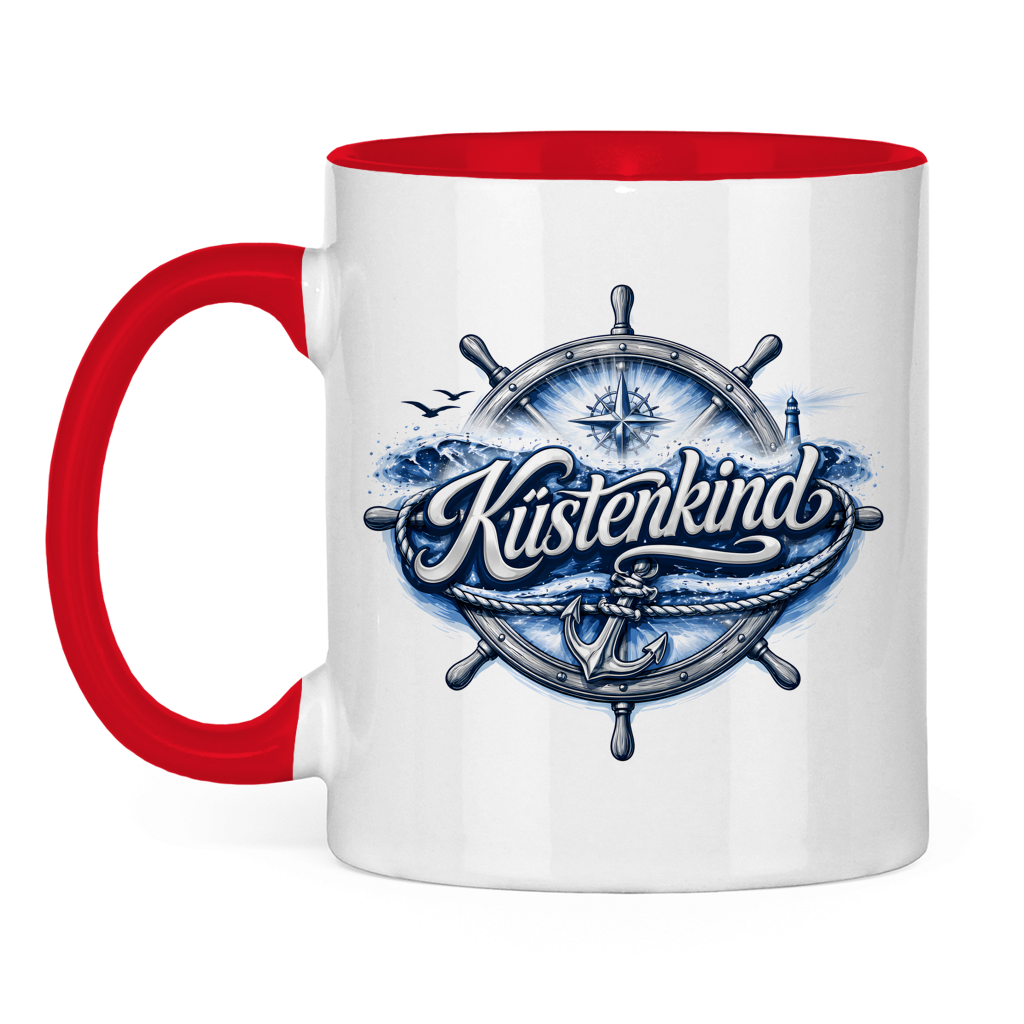 Keramik-Tasse zweifarbig  Küstenkind #601 blau-silber