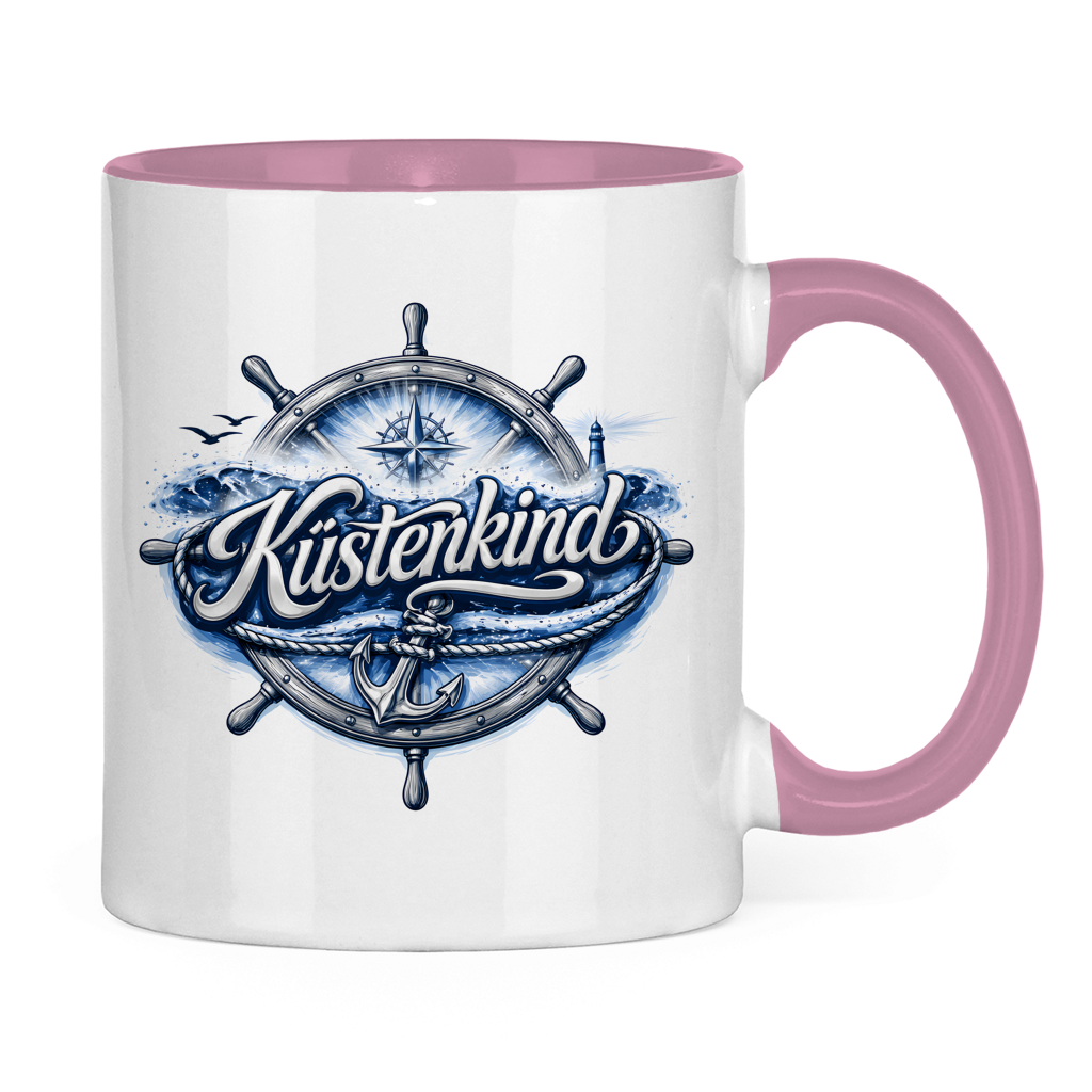 Keramik-Tasse zweifarbig  Küstenkind #601 blau-silber