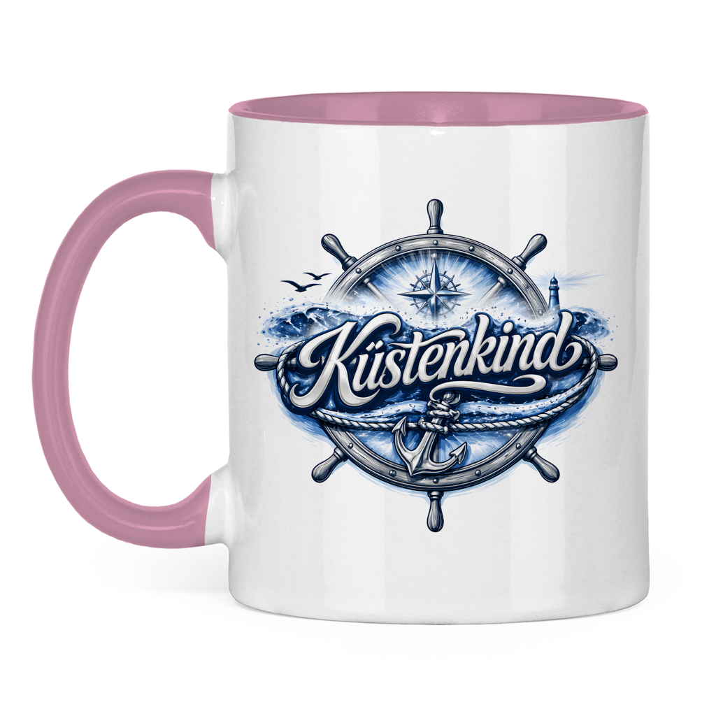 Keramik-Tasse zweifarbig  Küstenkind #601 blau-silber