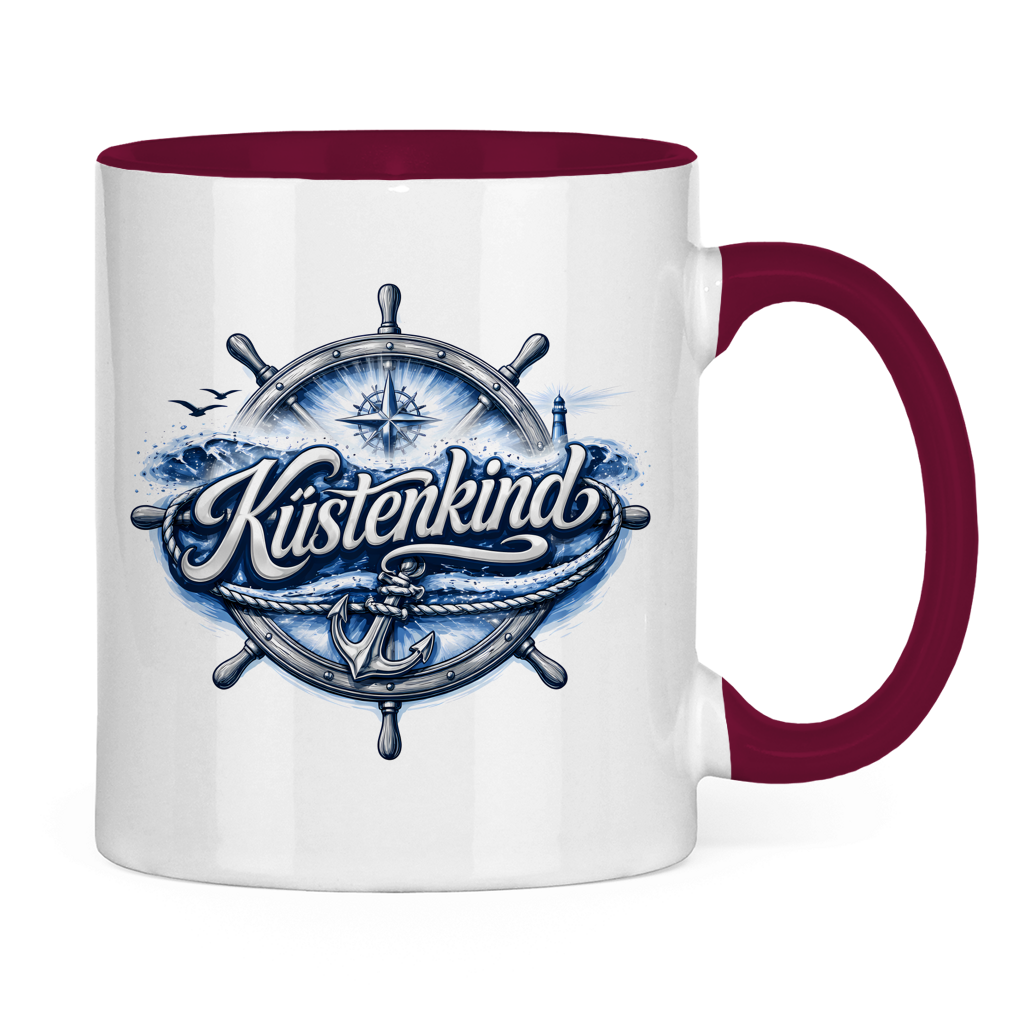 Keramik-Tasse zweifarbig  Küstenkind #601 blau-silber