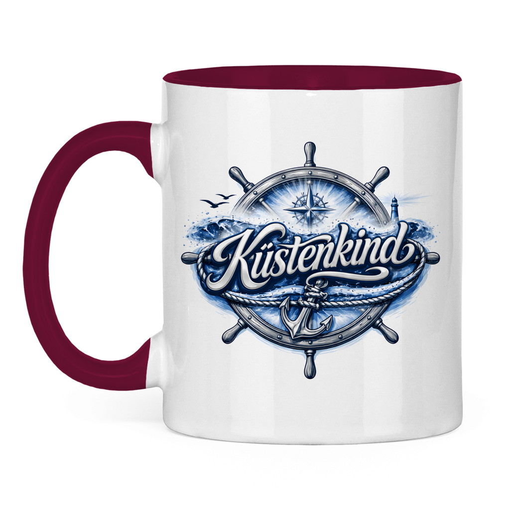 Keramik-Tasse zweifarbig  Küstenkind #601 blau-silber