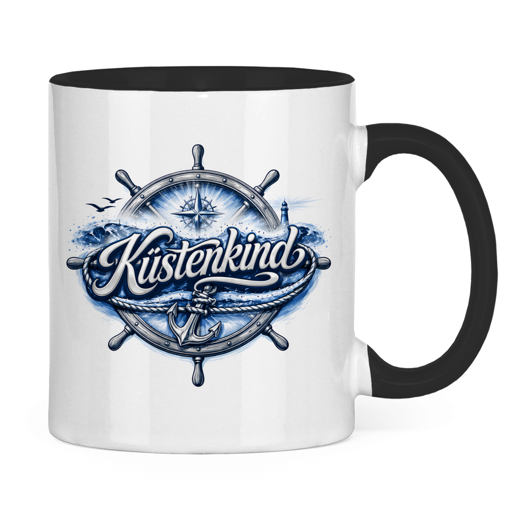 Keramik-Tasse zweifarbig  Küstenkind #601 blau-silber