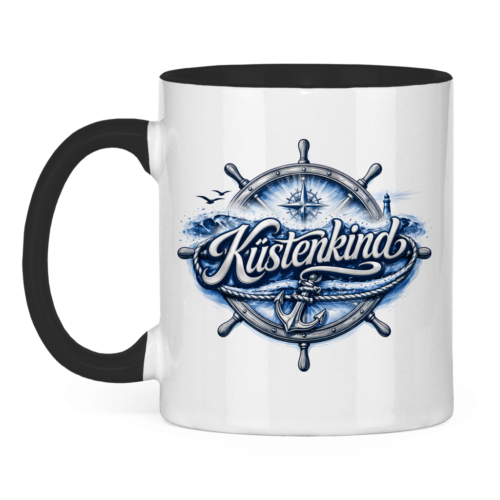 Keramik-Tasse zweifarbig  Küstenkind #601 blau-silber
