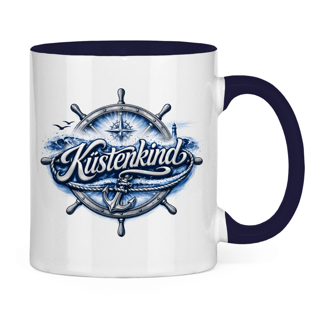 Keramik-Tasse zweifarbig  Küstenkind #601 blau-silber