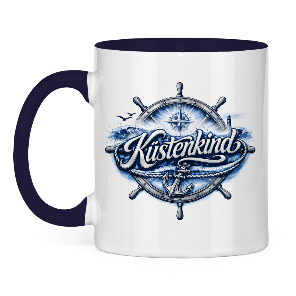 Keramik-Tasse zweifarbig  Küstenkind #601 blau-silber