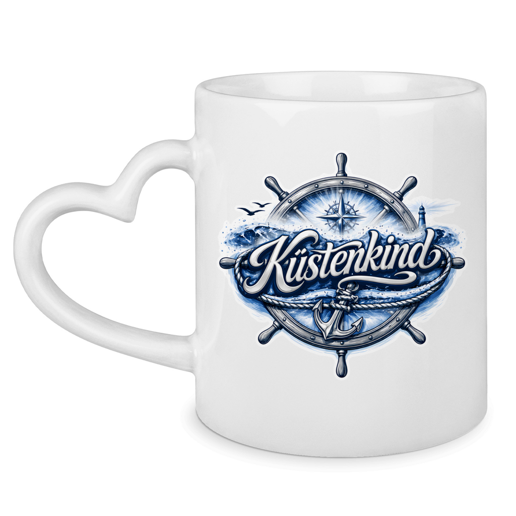 Keramik-Tasse mit Herzhenkel Küstenkind #601 blau-silber
