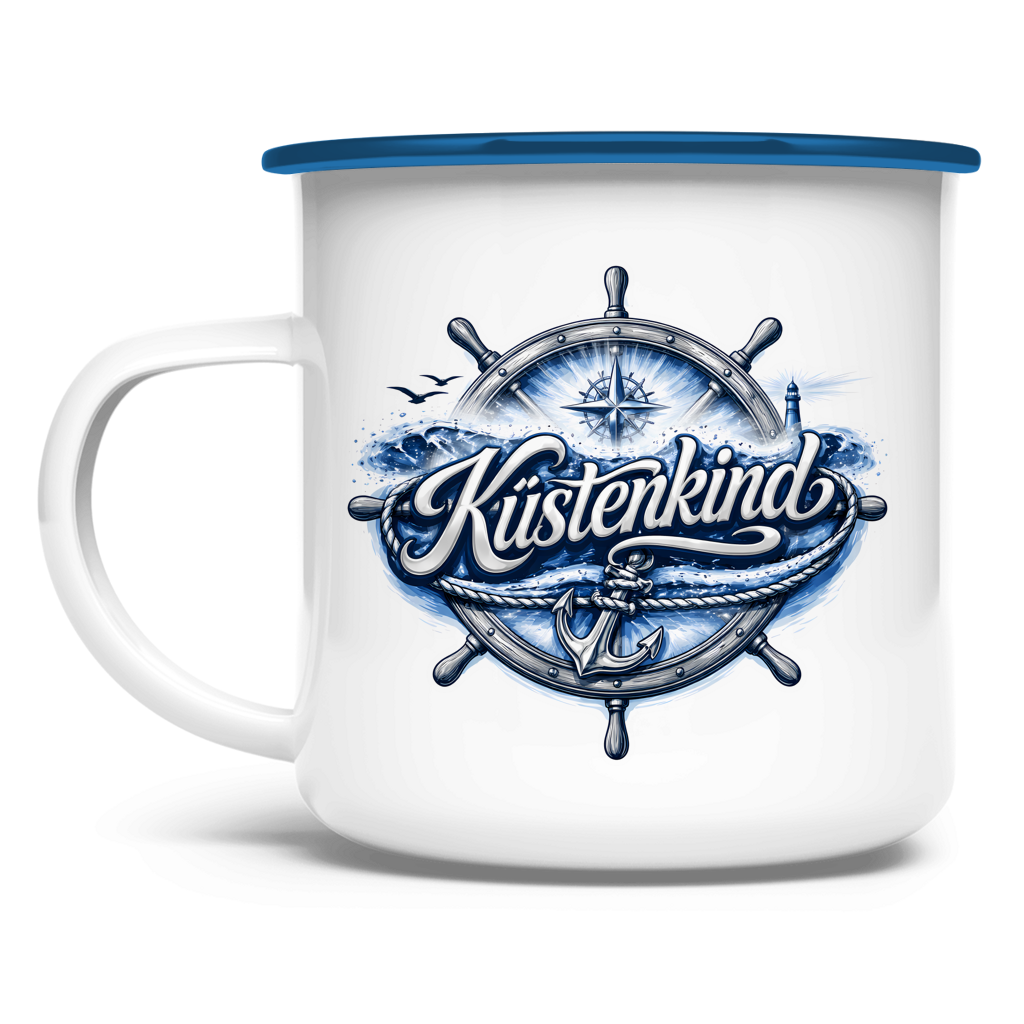 Emaille Tasse  Küstenkind #601 blau-silber