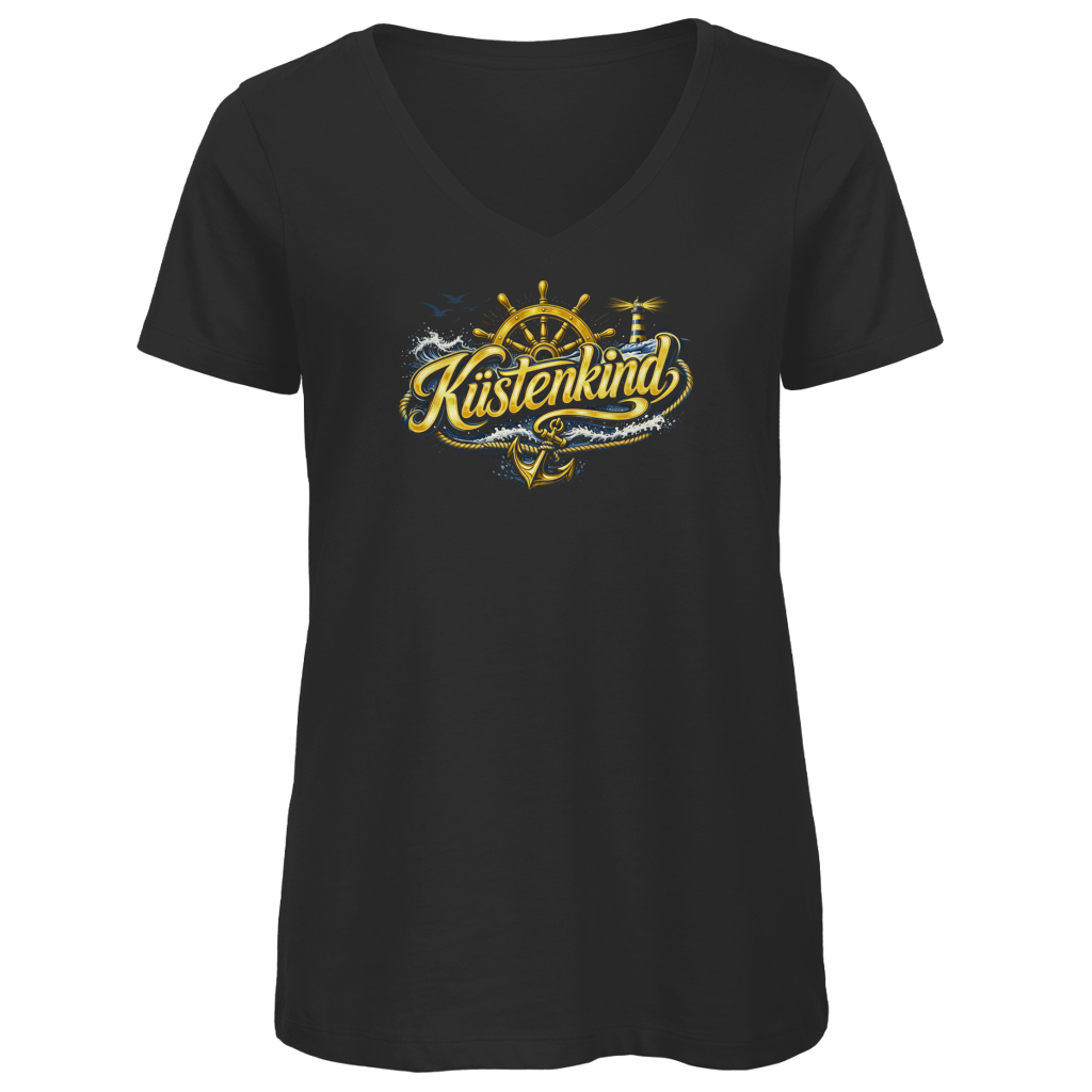T-Shirt Damen V-Neck Küstenkind #601 blau-gold
