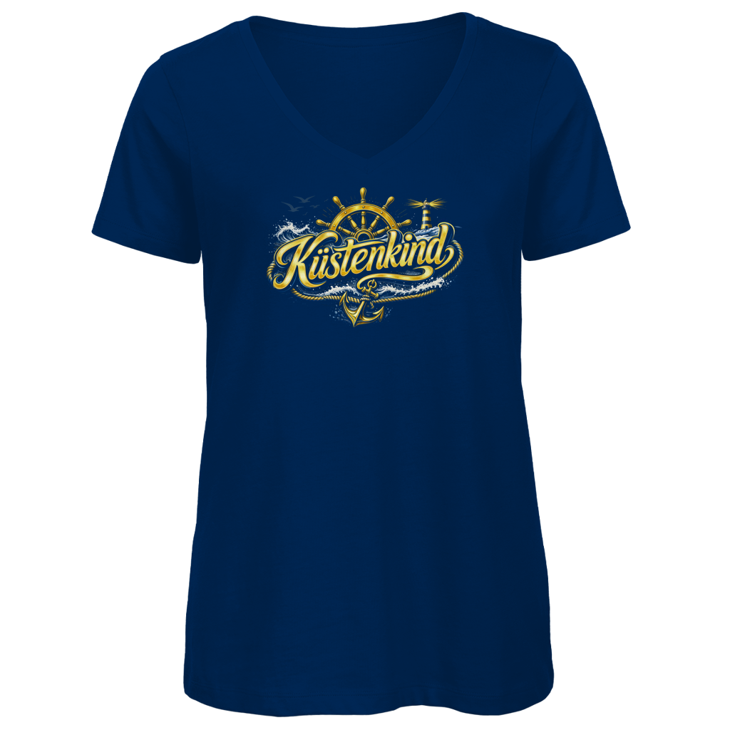 T-Shirt Damen V-Neck Küstenkind #601 blau-gold
