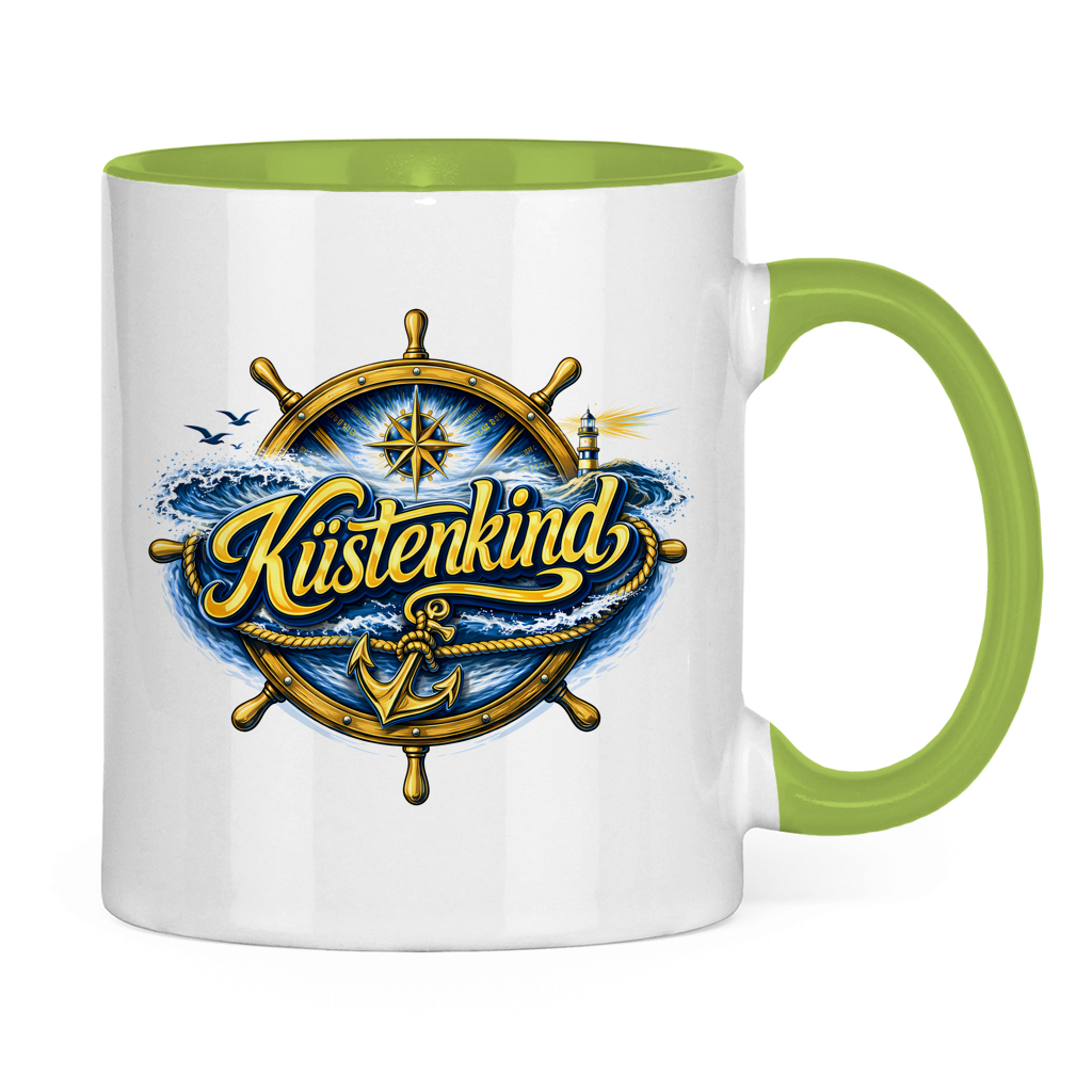 Keramik-Tasse zweifarbig  Küstenkind #601 blau-gold