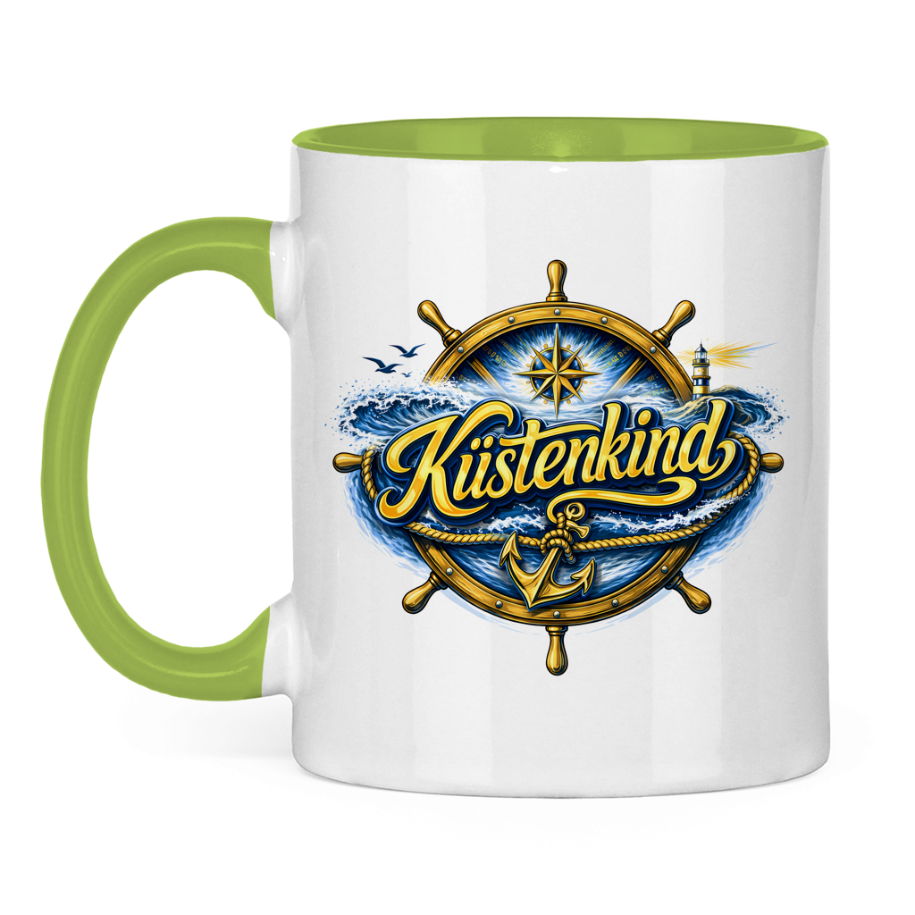 Keramik-Tasse zweifarbig  Küstenkind #601 blau-gold