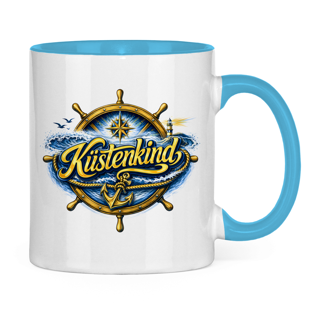 Keramik-Tasse zweifarbig  Küstenkind #601 blau-gold