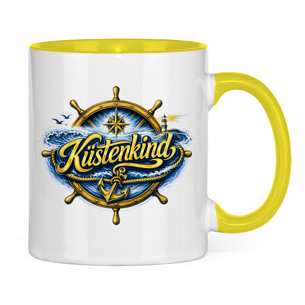 Keramik-Tasse zweifarbig  Küstenkind #601 blau-gold