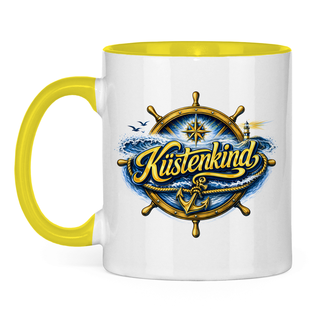 Keramik-Tasse zweifarbig  Küstenkind #601 blau-gold