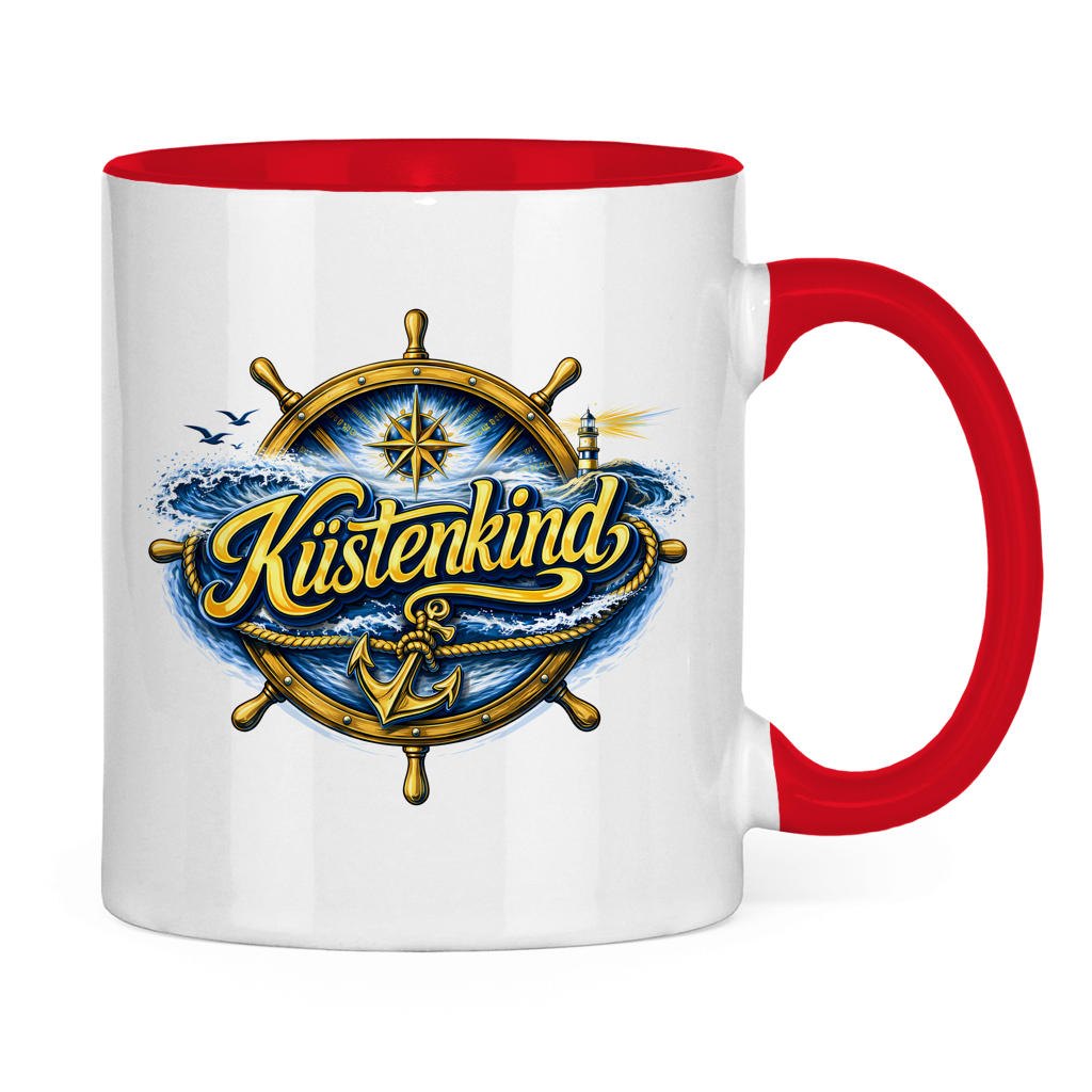 Keramik-Tasse zweifarbig  Küstenkind #601 blau-gold