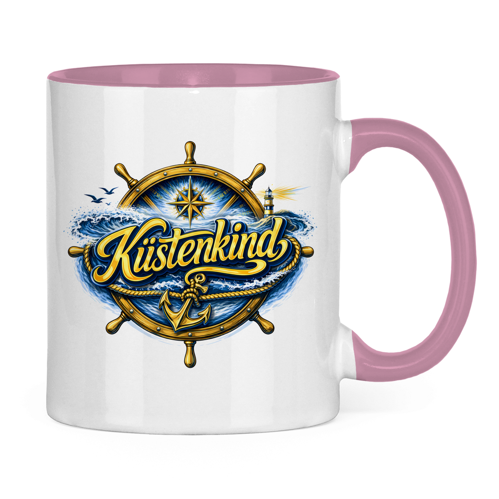 Keramik-Tasse zweifarbig  Küstenkind #601 blau-gold