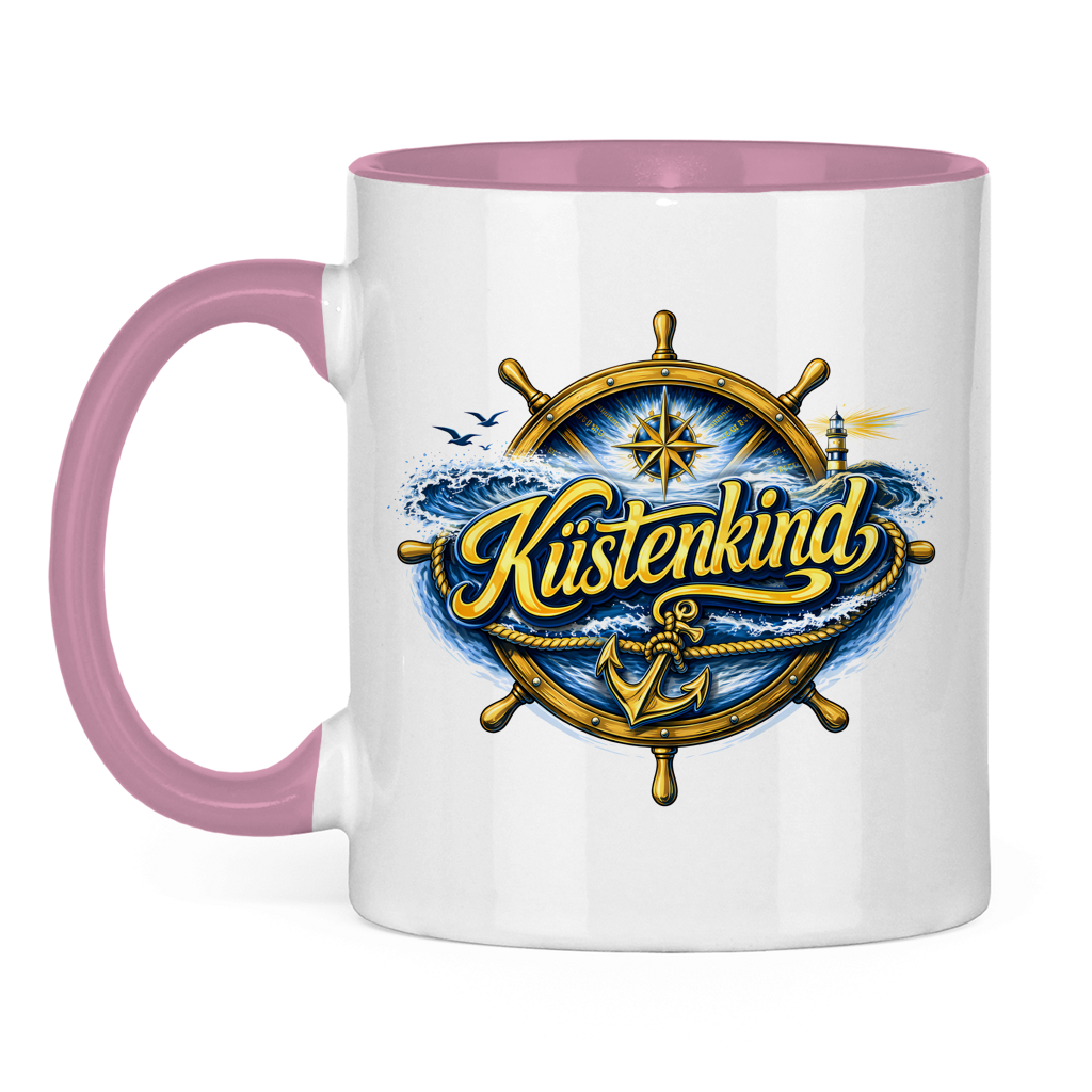 Keramik-Tasse zweifarbig  Küstenkind #601 blau-gold