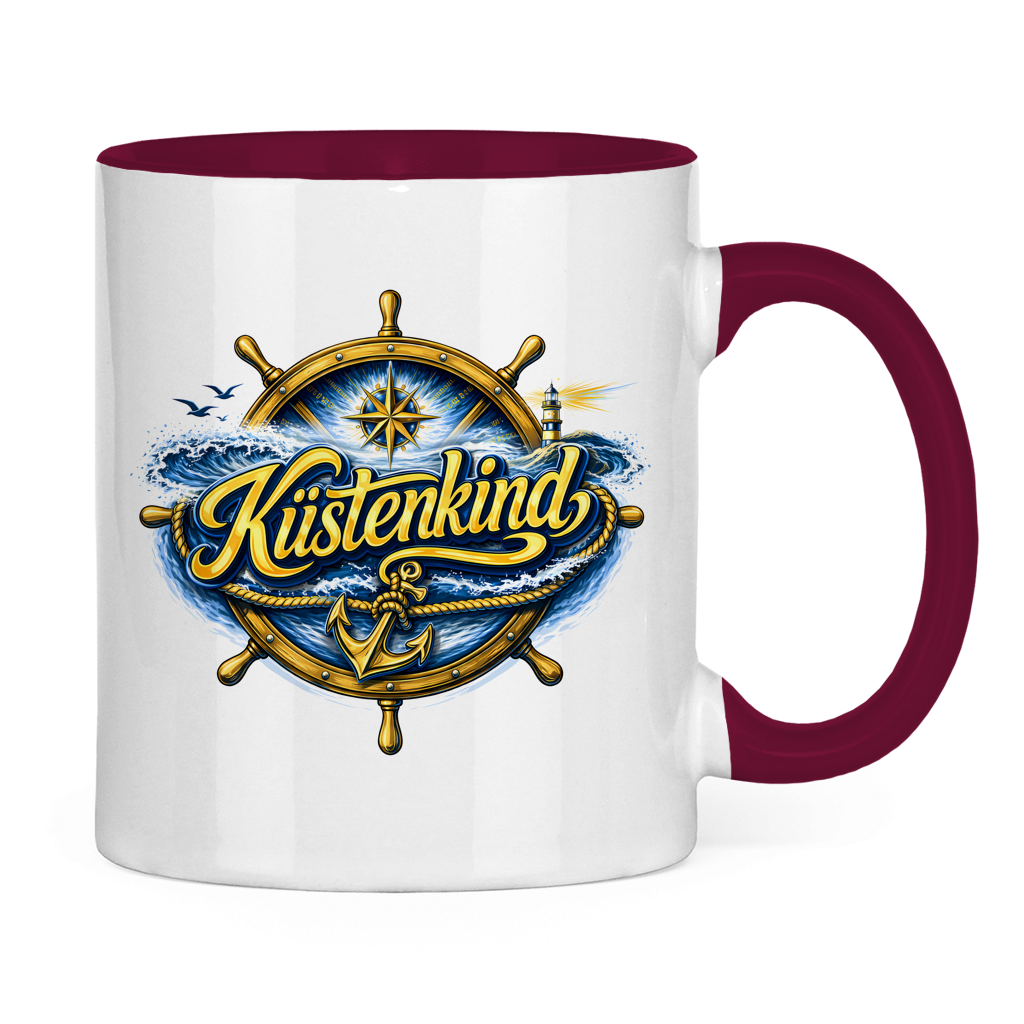 Keramik-Tasse zweifarbig  Küstenkind #601 blau-gold
