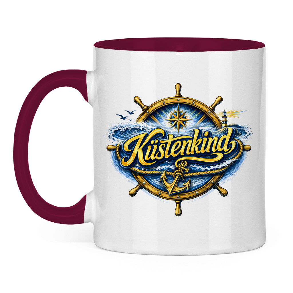 Keramik-Tasse zweifarbig  Küstenkind #601 blau-gold