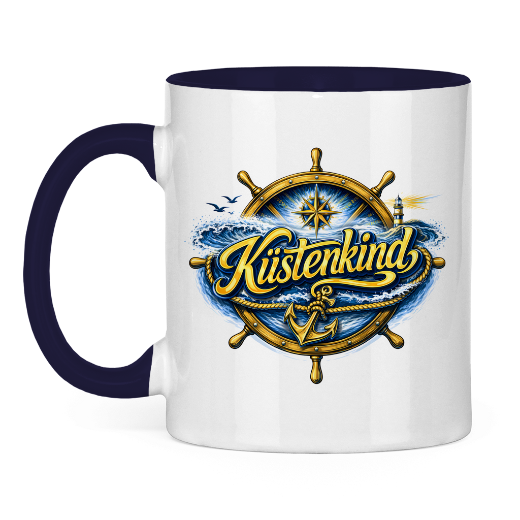 Keramik-Tasse zweifarbig  Küstenkind #601 blau-gold