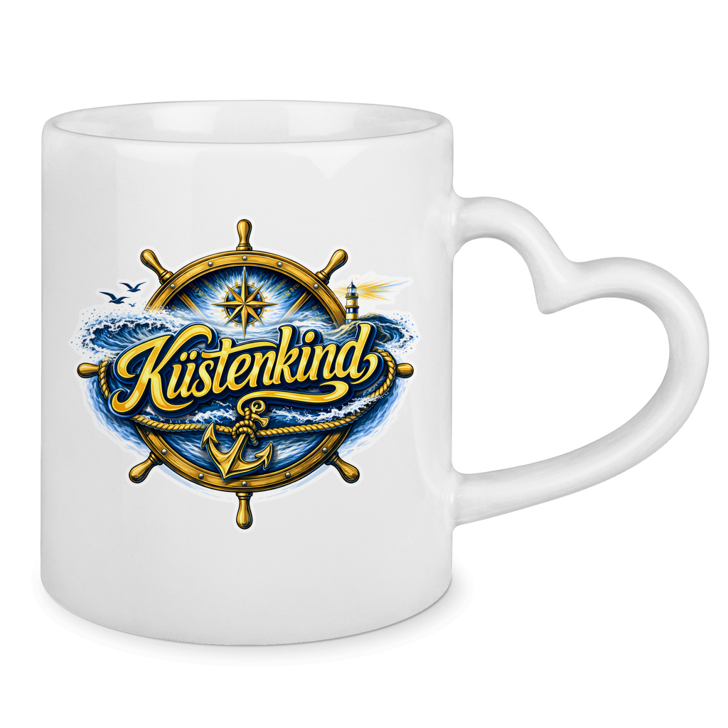 Keramik-Tasse mit Herzhenkel Küstenkind #601 blau-gold