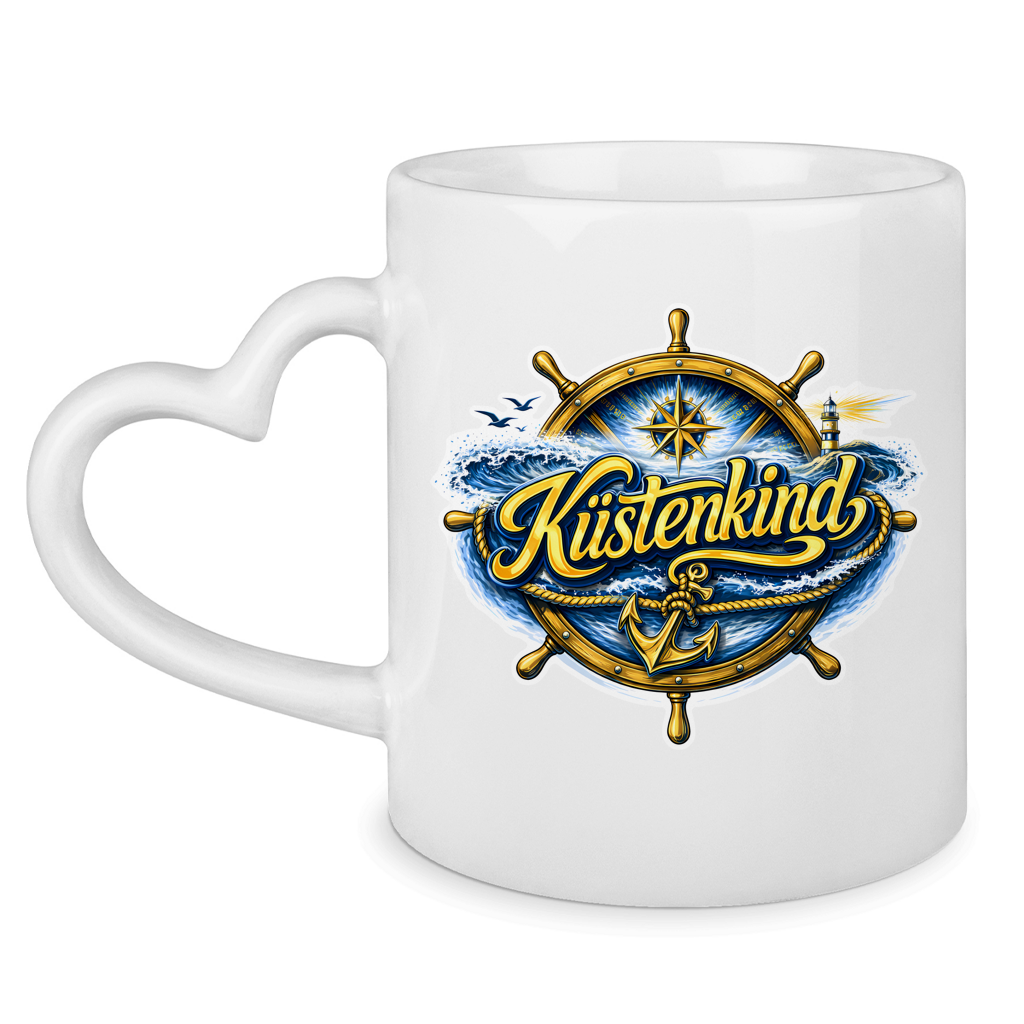 Keramik-Tasse mit Herzhenkel Küstenkind #601 blau-gold