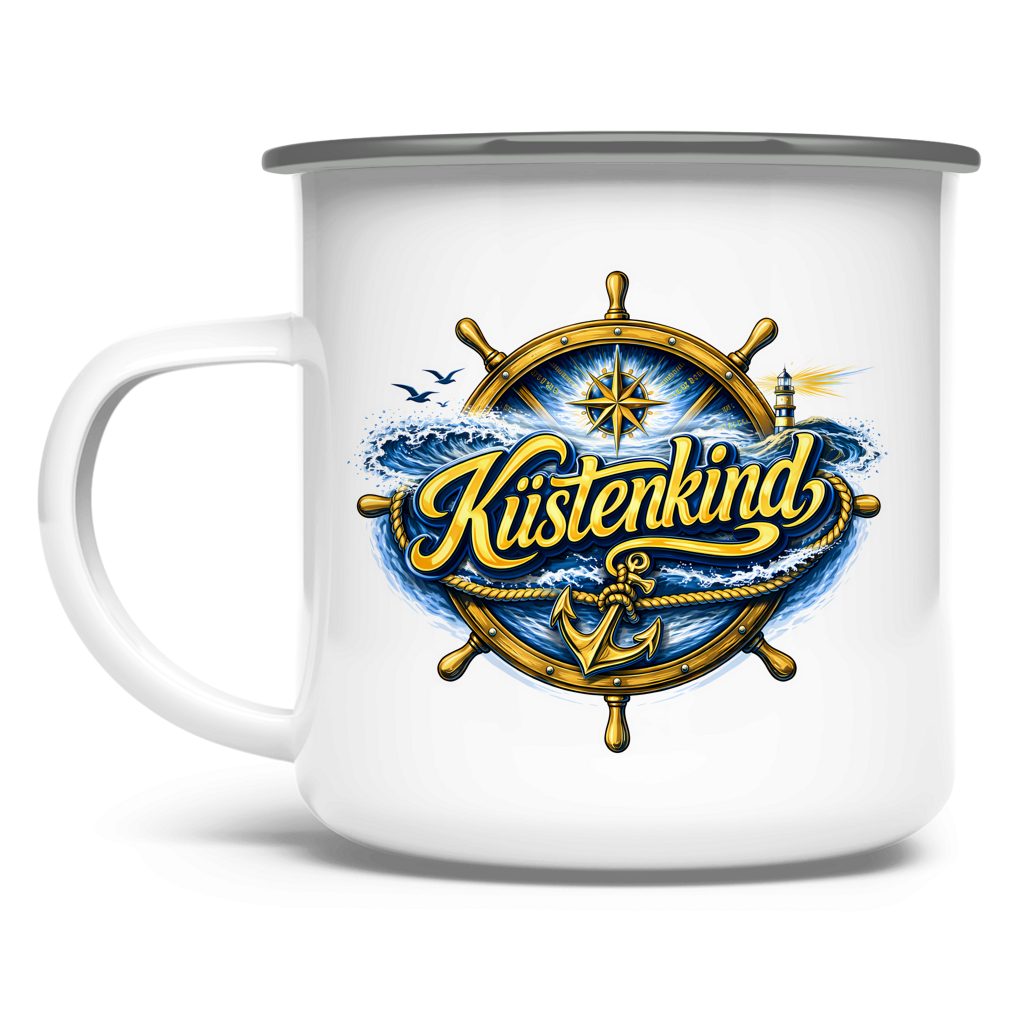 Emaille Tasse  Küstenkind #601 blau-gold