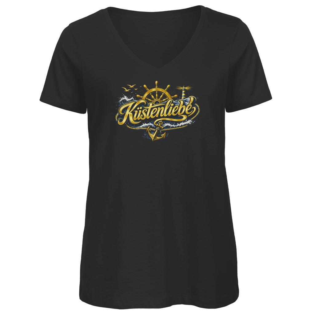 T-Shirt Damen V-Neck Küstenliebe #602 blau-gold
