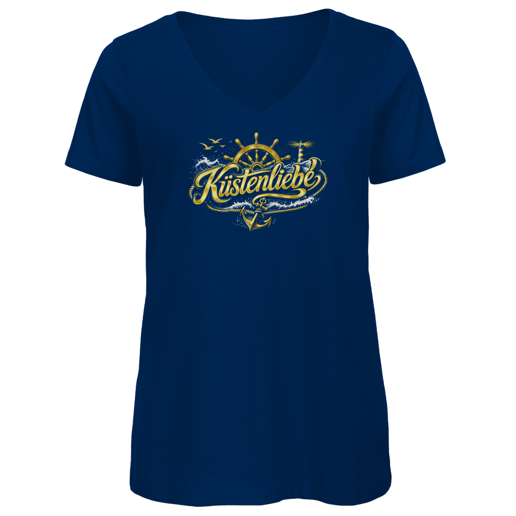 T-Shirt Damen V-Neck Küstenliebe #602 blau-gold