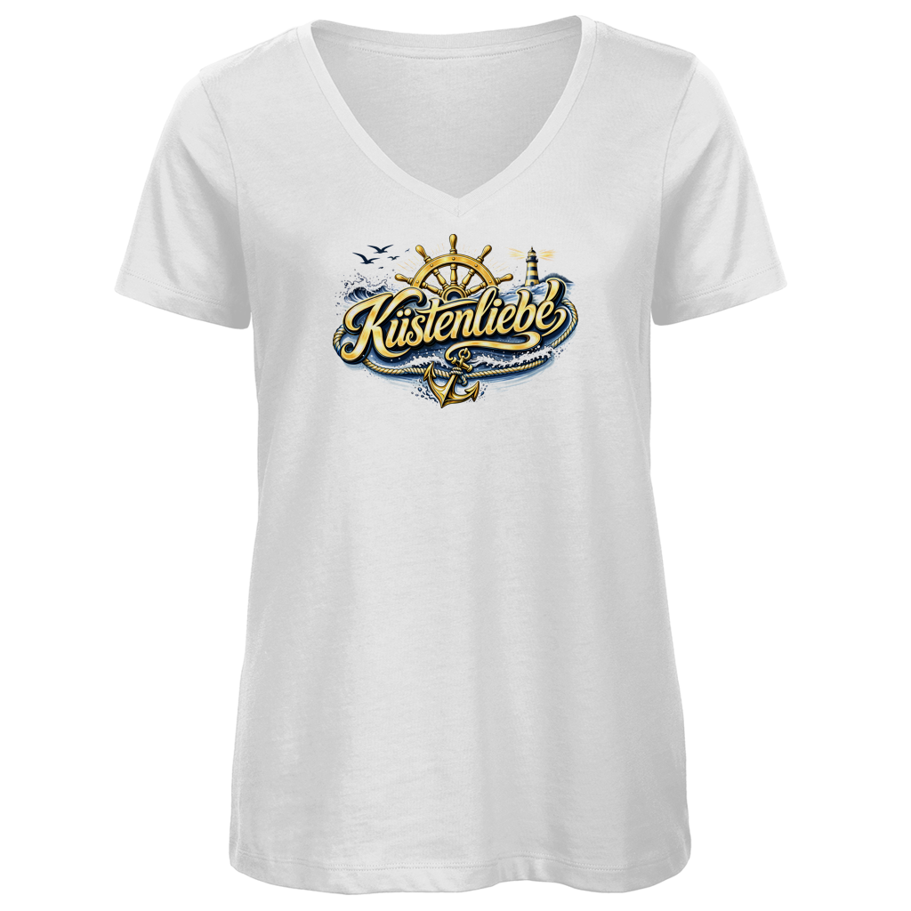 T-Shirt Damen V-Neck Küstenliebe #602 blau-gold