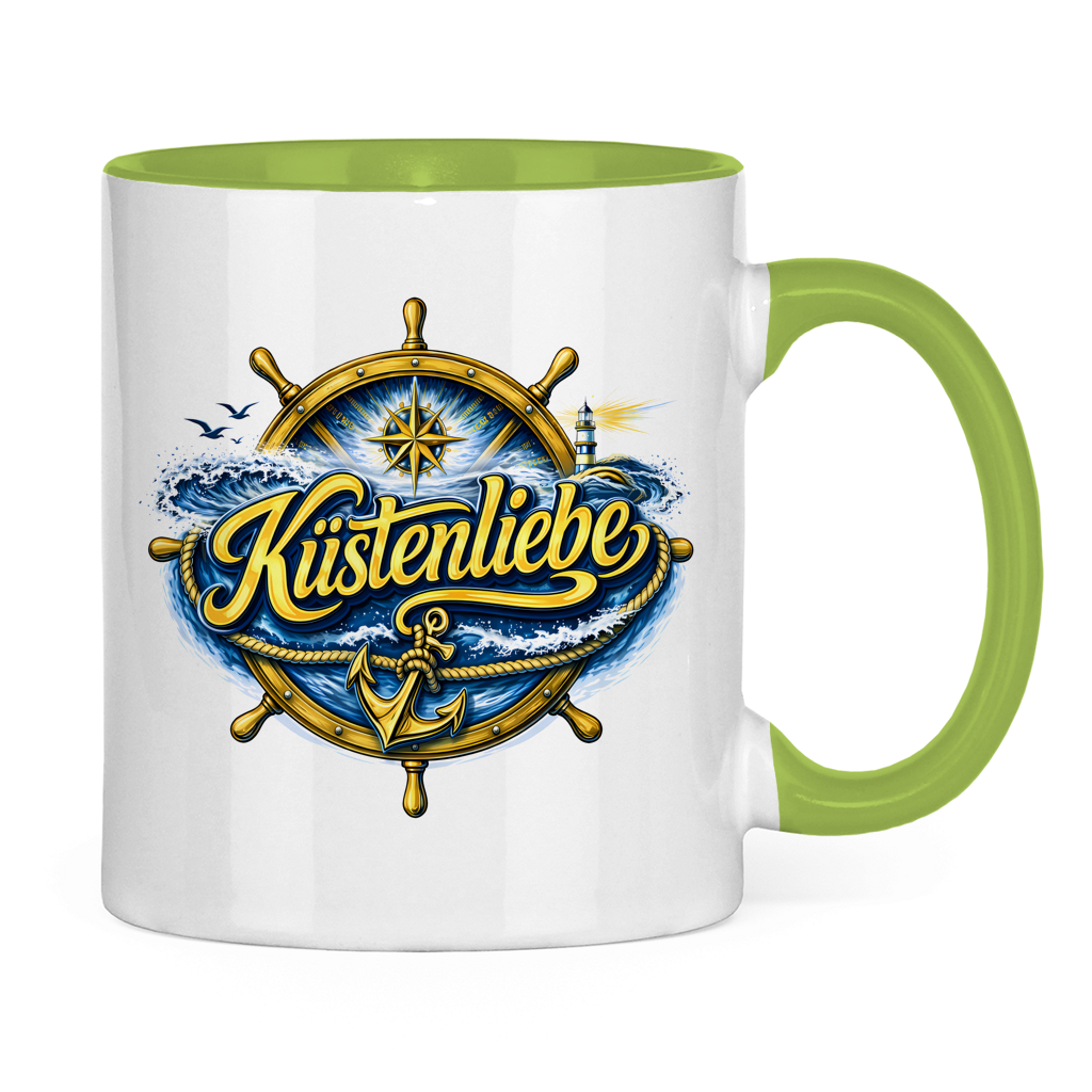 Keramik-Tasse zweifarbig Küstenliebe #602 blau-gold