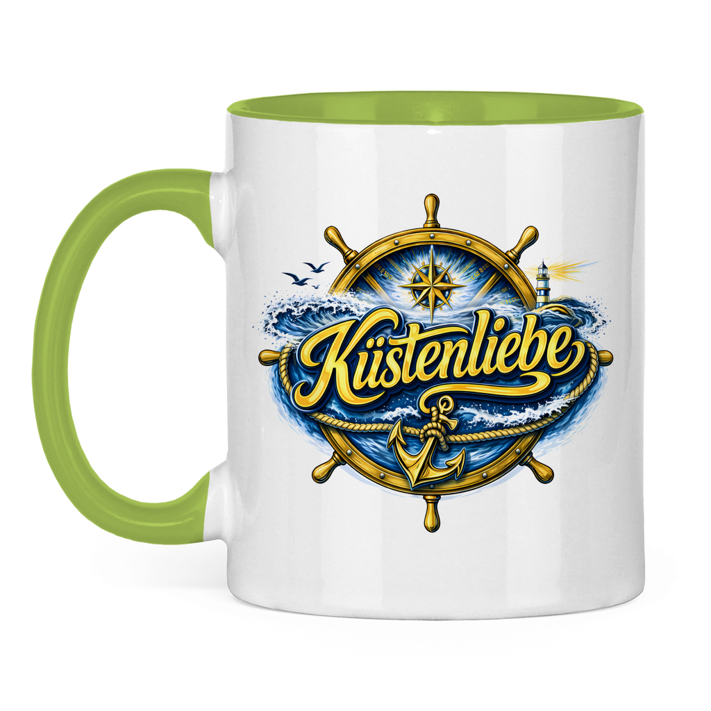 Keramik-Tasse zweifarbig Küstenliebe #602 blau-gold