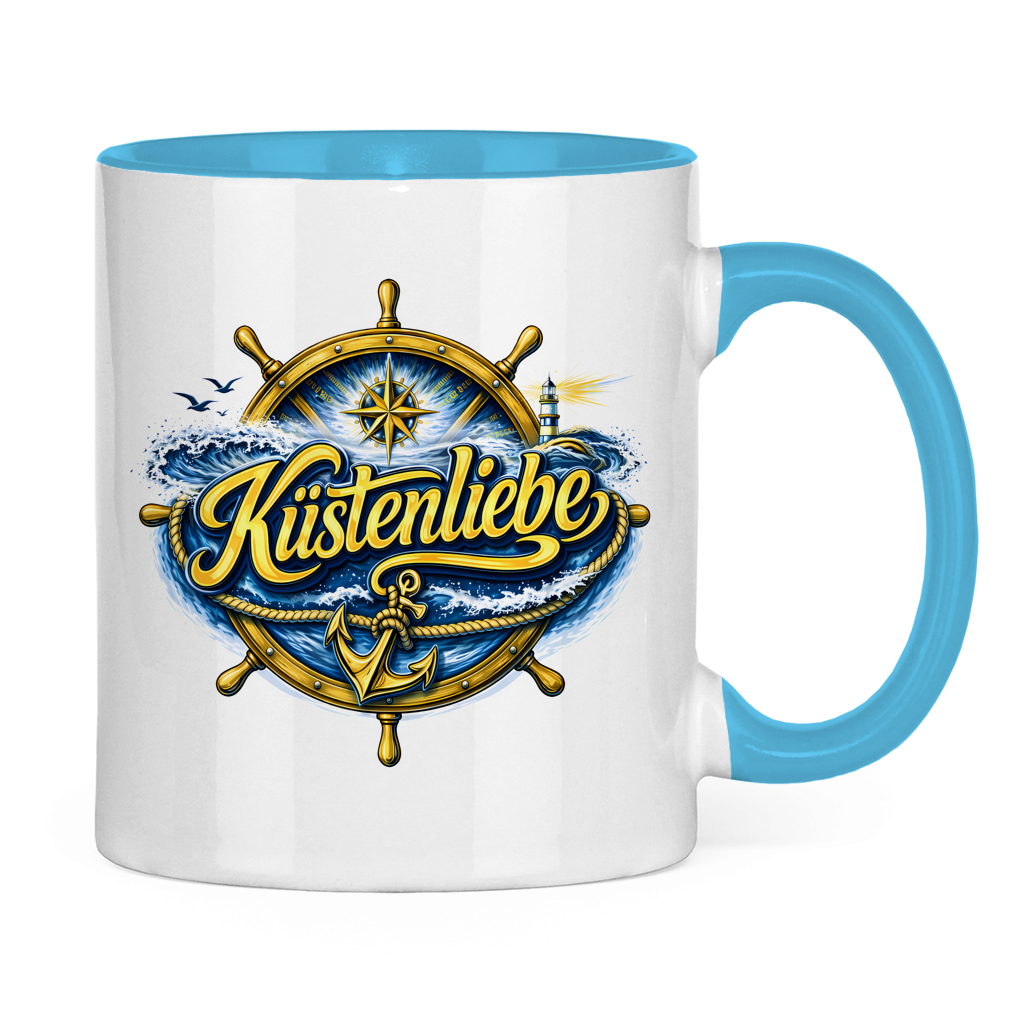 Keramik-Tasse zweifarbig Küstenliebe #602 blau-gold