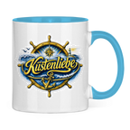 Keramik-Tasse zweifarbig Küstenliebe #602 blau-gold