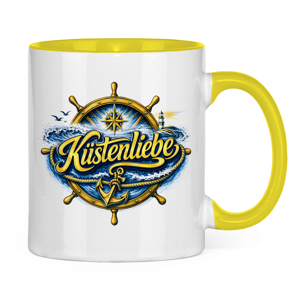 Keramik-Tasse zweifarbig Küstenliebe #602 blau-gold