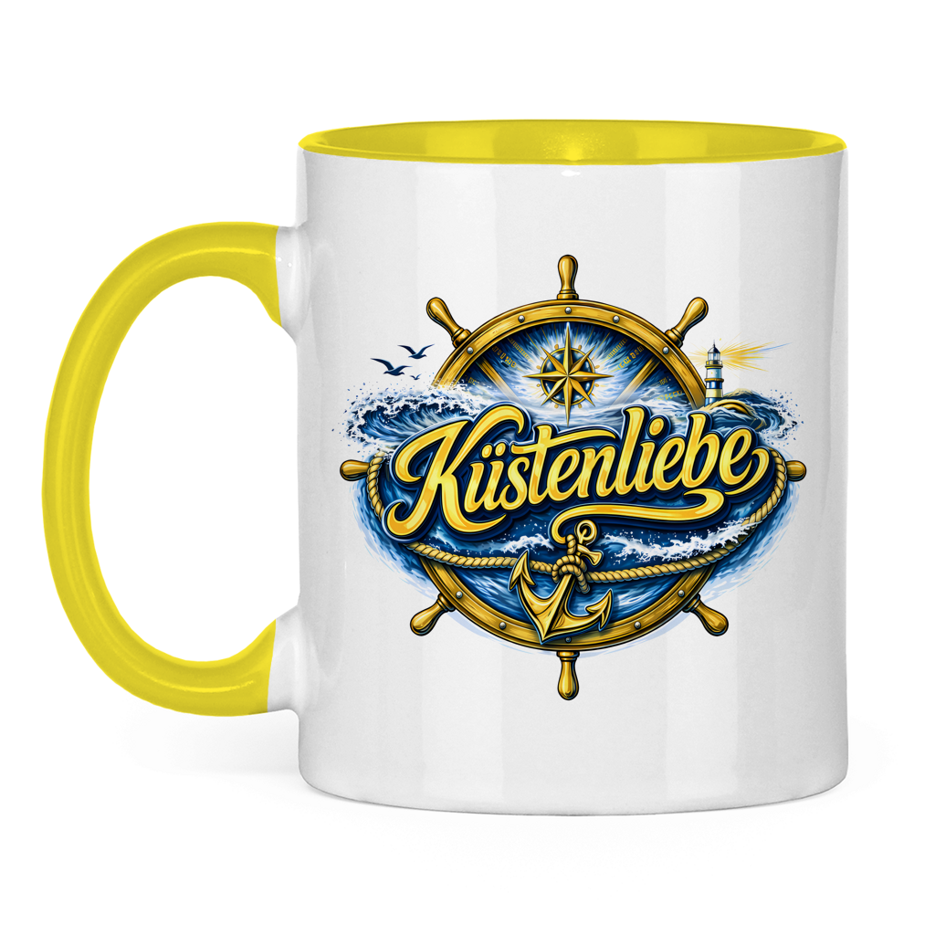 Keramik-Tasse zweifarbig Küstenliebe #602 blau-gold