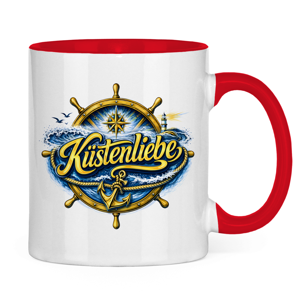 Keramik-Tasse zweifarbig Küstenliebe #602 blau-gold