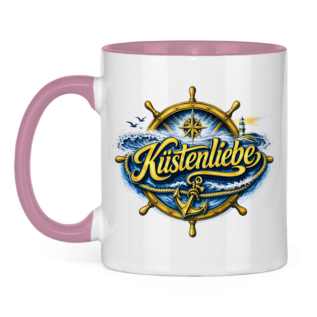 Keramik-Tasse zweifarbig Küstenliebe #602 blau-gold