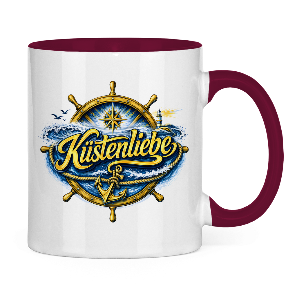 Keramik-Tasse zweifarbig Küstenliebe #602 blau-gold