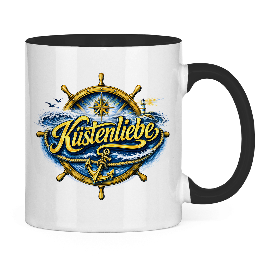 Keramik-Tasse zweifarbig Küstenliebe #602 blau-gold