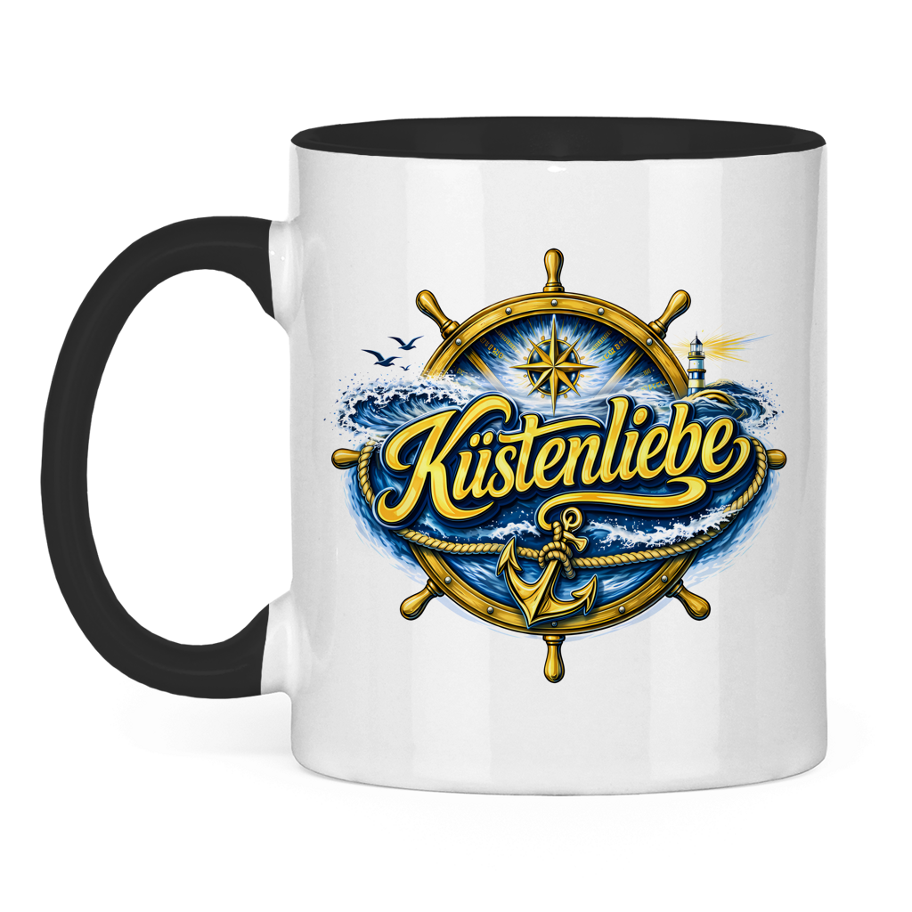 Keramik-Tasse zweifarbig Küstenliebe #602 blau-gold