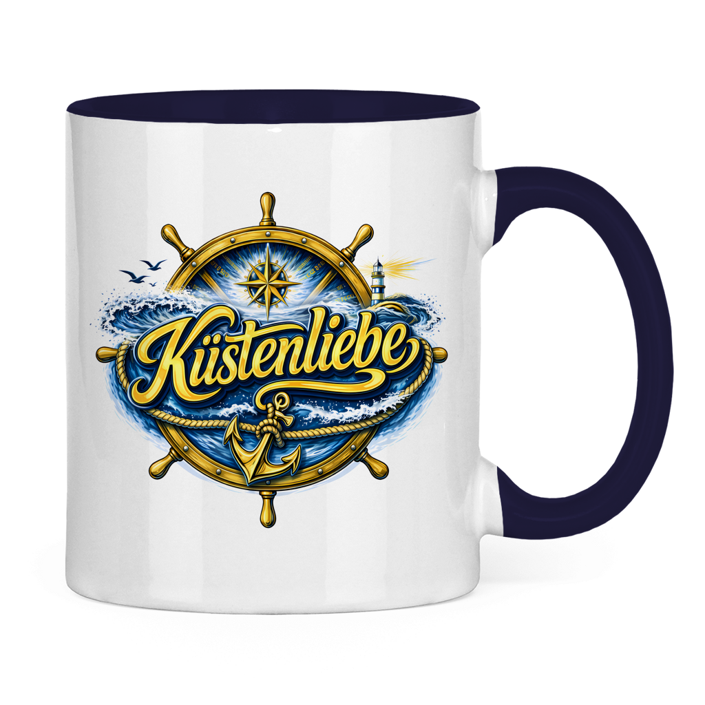 Keramik-Tasse zweifarbig Küstenliebe #602 blau-gold