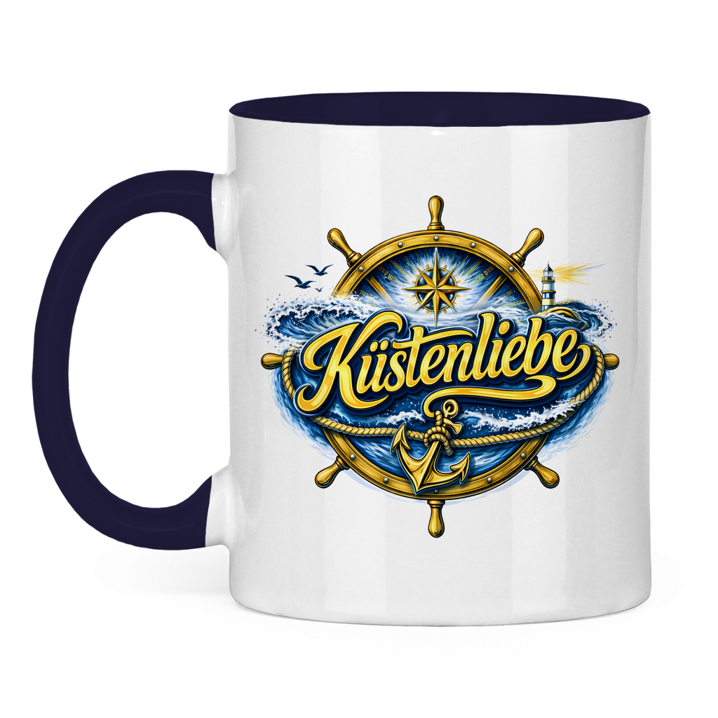 Keramik-Tasse zweifarbig Küstenliebe #602 blau-gold