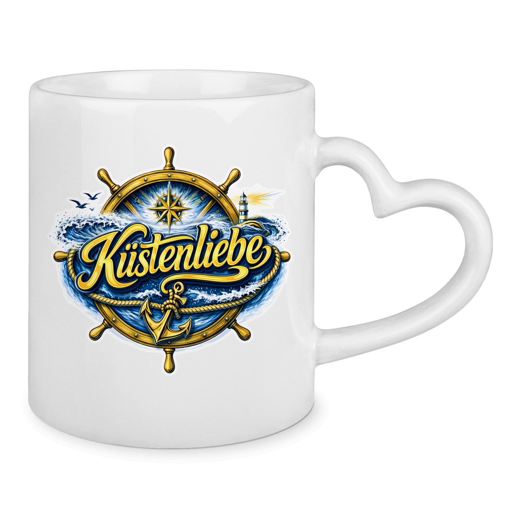 Keramik-Tasse mit Herzhenkel  Küstenliebe #602 blau-gold