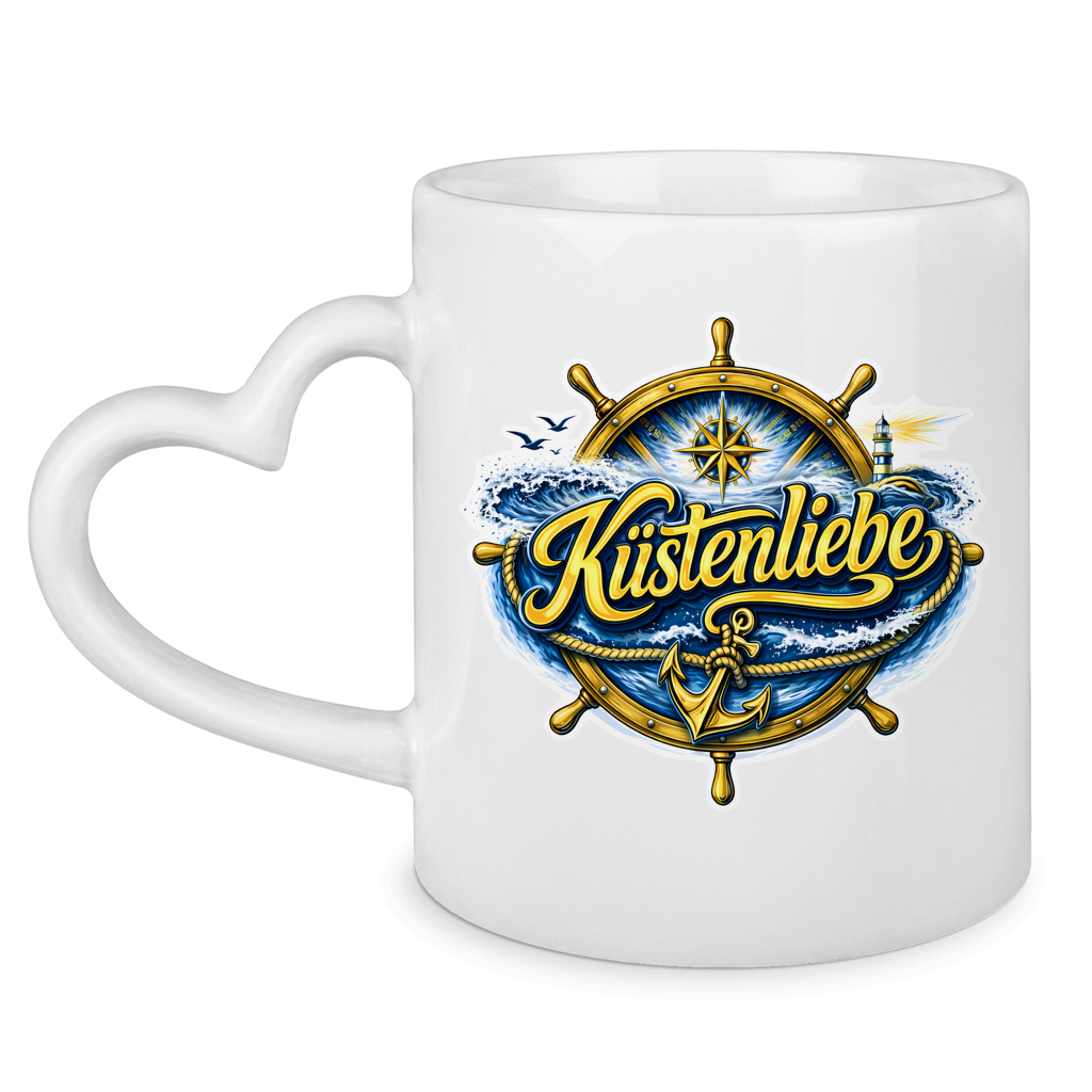 Keramik-Tasse mit Herzhenkel  Küstenliebe #602 blau-gold