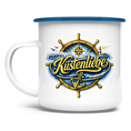 Emaille Tasse  Küstenliebe #602 blau-gold