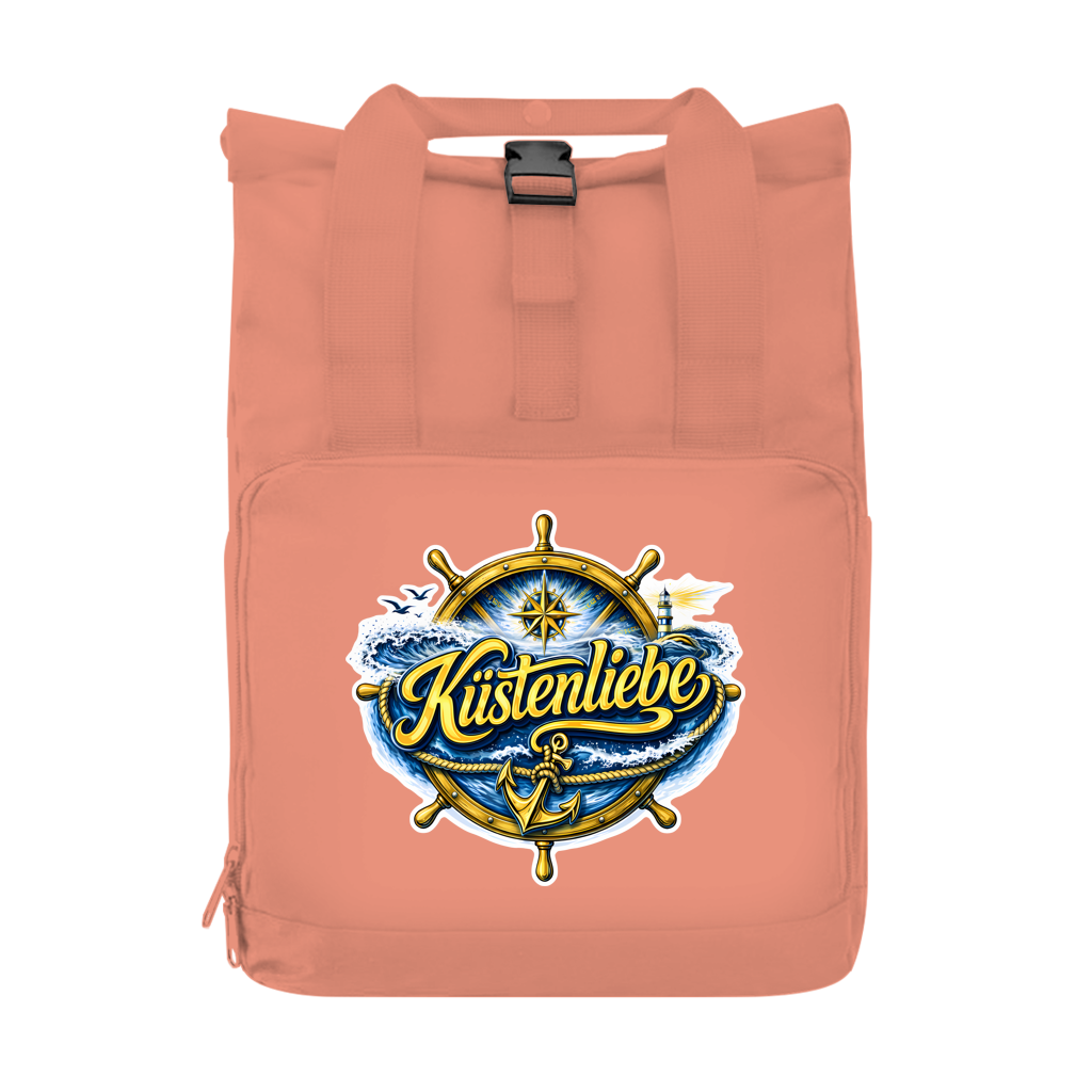 Rucksack mit Seitentasche Küstenliebe #602 blau-gold Gr. S
