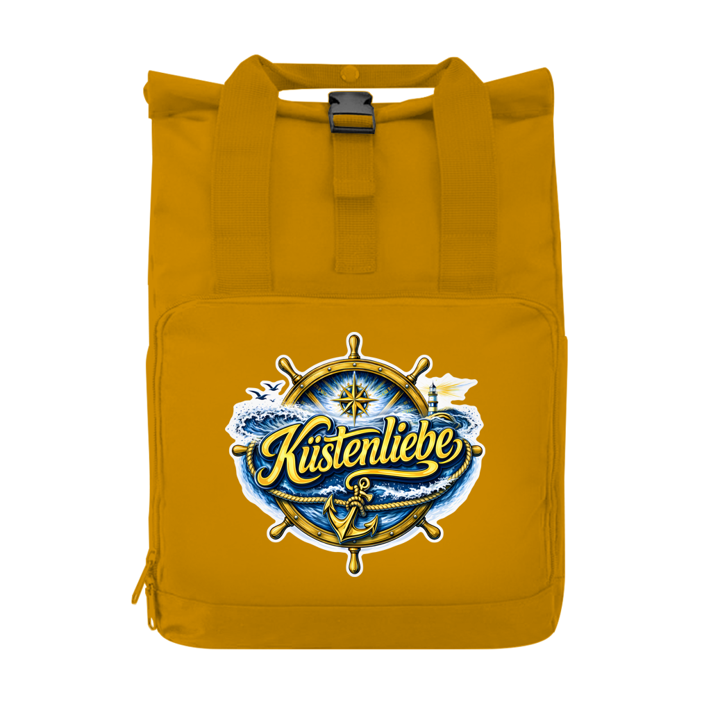 Rucksack mit Seitentasche Küstenliebe #602 blau-gold Gr. S