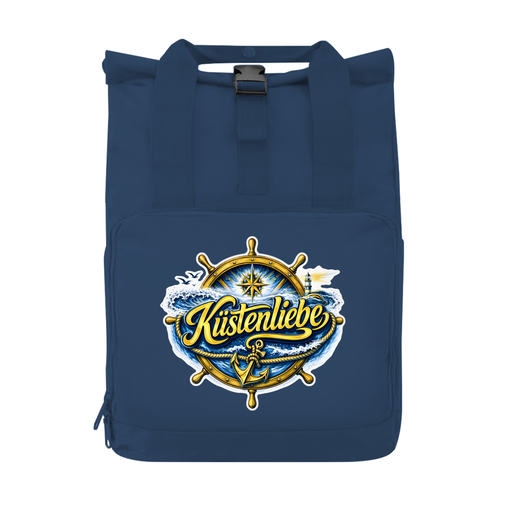 Rucksack mit Seitentasche Küstenliebe #602 blau-gold Gr. S