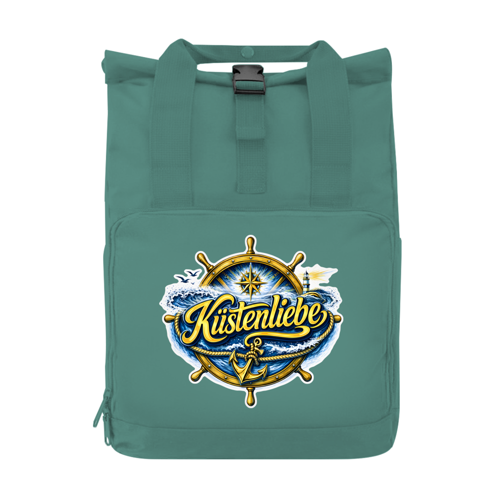 Rucksack mit Seitentasche Küstenliebe #602 blau-gold Gr. S